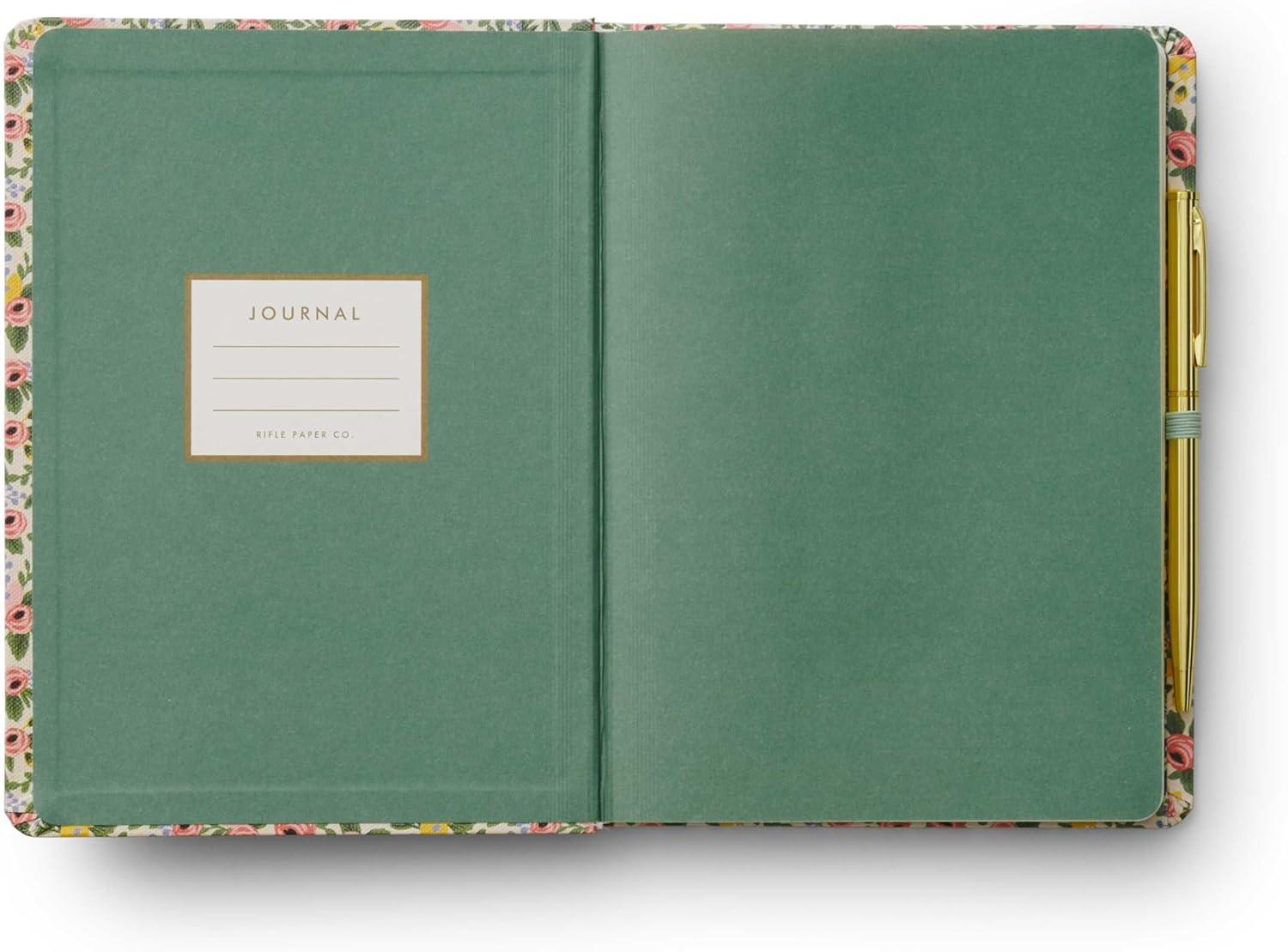 imageRIFLE PAPER CO Journal with Pen Hardcover Journal with Foil Accents 144 Pages Elastic Band Closure Pocket for Extra Storage Patterned in Floral RosaRosa