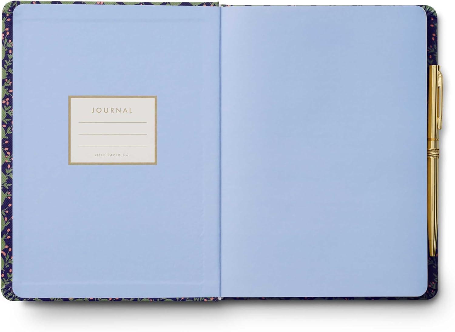 imageRIFLE PAPER CO Journal with Pen Hardcover Journal with Foil Accents 144 Pages Elastic Band Closure Pocket for Extra Storage Patterned in Floral RosaWildwood