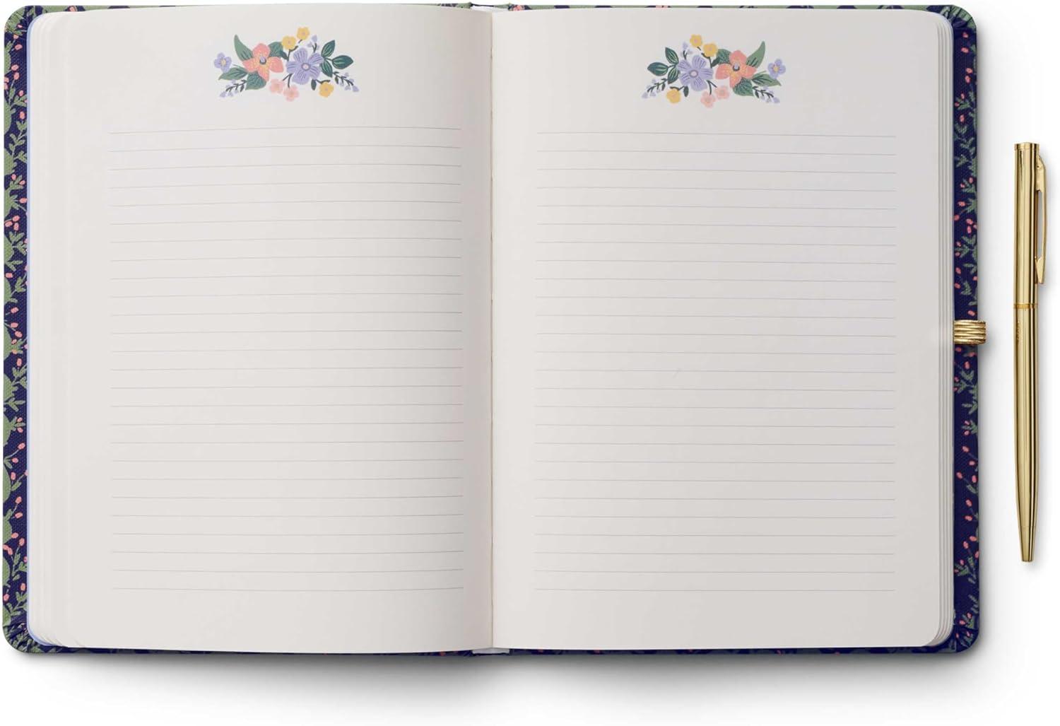 imageRIFLE PAPER CO Journal with Pen Hardcover Journal with Foil Accents 144 Pages Elastic Band Closure Pocket for Extra Storage Patterned in Floral RosaWildwood
