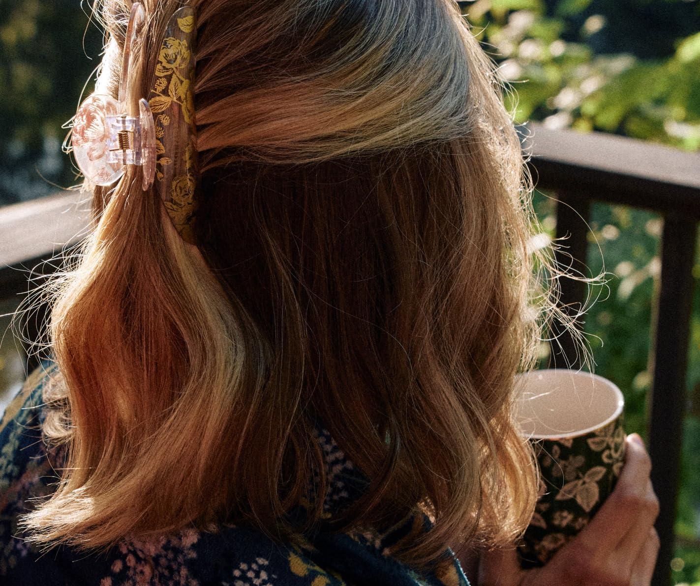 imageRIFLE PAPER CO Large Claw Clip Set Styling Hair Accessory for Women Cute Fashion Set for Girls Flat Clamp for Locks Bright Floral Pattern English Rose Pack of 2English Rose