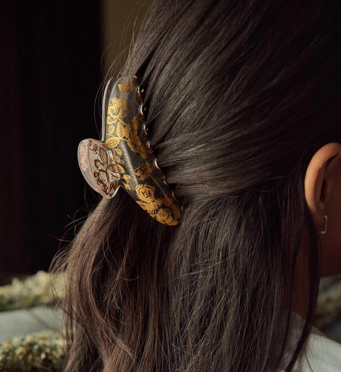 imageRIFLE PAPER CO Large Claw Clip Set Styling Hair Accessory for Women Cute Fashion Set for Girls Flat Clamp for Locks Bright Floral Pattern English Rose Pack of 2English Rose