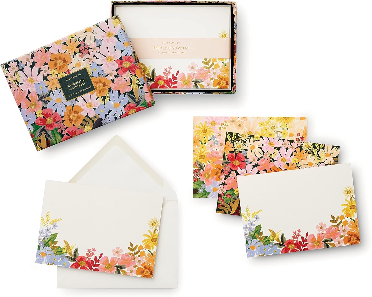 imageRIFLE PAPER CO Marguerite Social Stationery Set Set of 12 CoverWeight Flat Notes Full Color Designs on Back Natural White Cover Paper Great for Thank Yous Greetings and MoreMarguerite