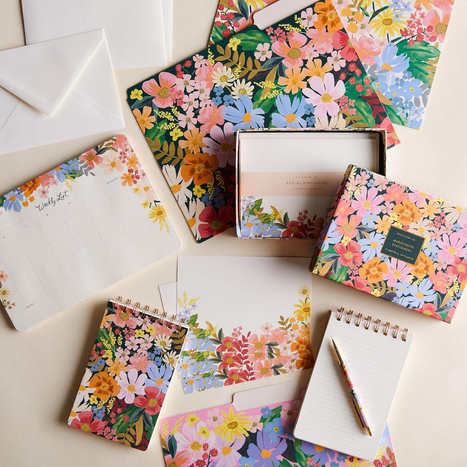 imageRIFLE PAPER CO Marguerite Social Stationery Set Set of 12 CoverWeight Flat Notes Full Color Designs on Back Natural White Cover Paper Great for Thank Yous Greetings and MoreMarguerite