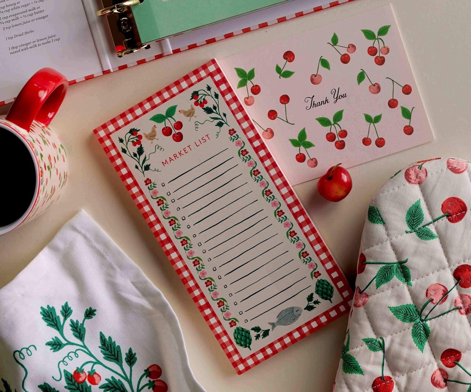 imageRIFLE PAPER CO Market Pad 65 TearOff Sheets 85quot L x 425quot W Features an Attachable Magnet Warm White Paper Text Unique HandPainted Design Cherry Farm