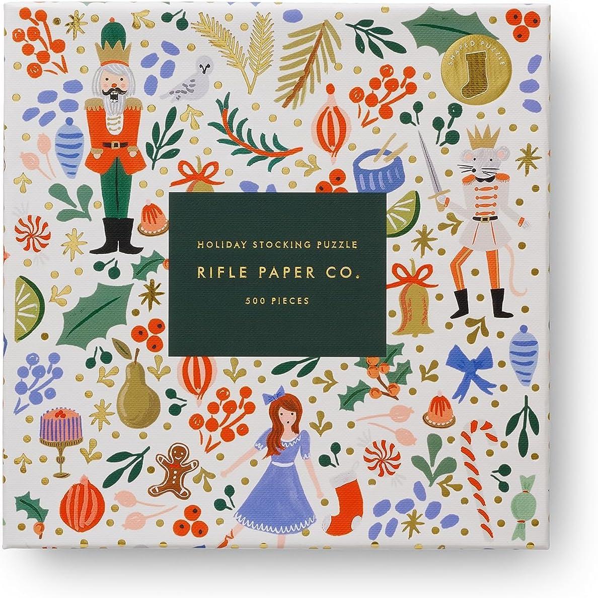 imageRIFLE PAPER CO Nutcracker Sweets Illustrated Jigsaw Puzzle 500 Pieces Full Color Finished Puzzle Size 21quot L x 15quot W Paper Wrapped Gift Box with Gold Foil Accents Enjoy Holiday Cheer