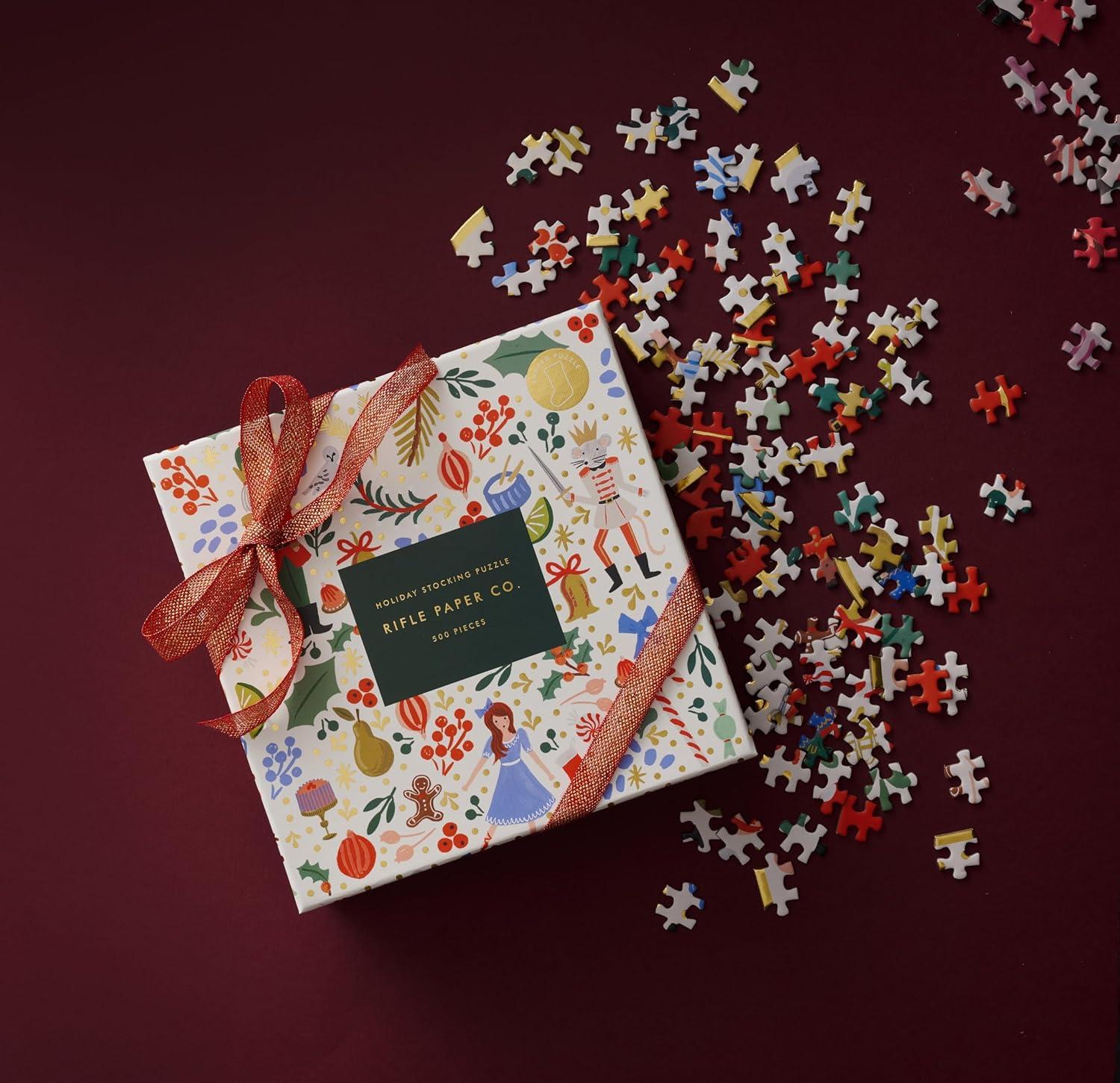 imageRIFLE PAPER CO Nutcracker Sweets Illustrated Jigsaw Puzzle 500 Pieces Full Color Finished Puzzle Size 21quot L x 15quot W Paper Wrapped Gift Box with Gold Foil Accents Enjoy Holiday Cheer