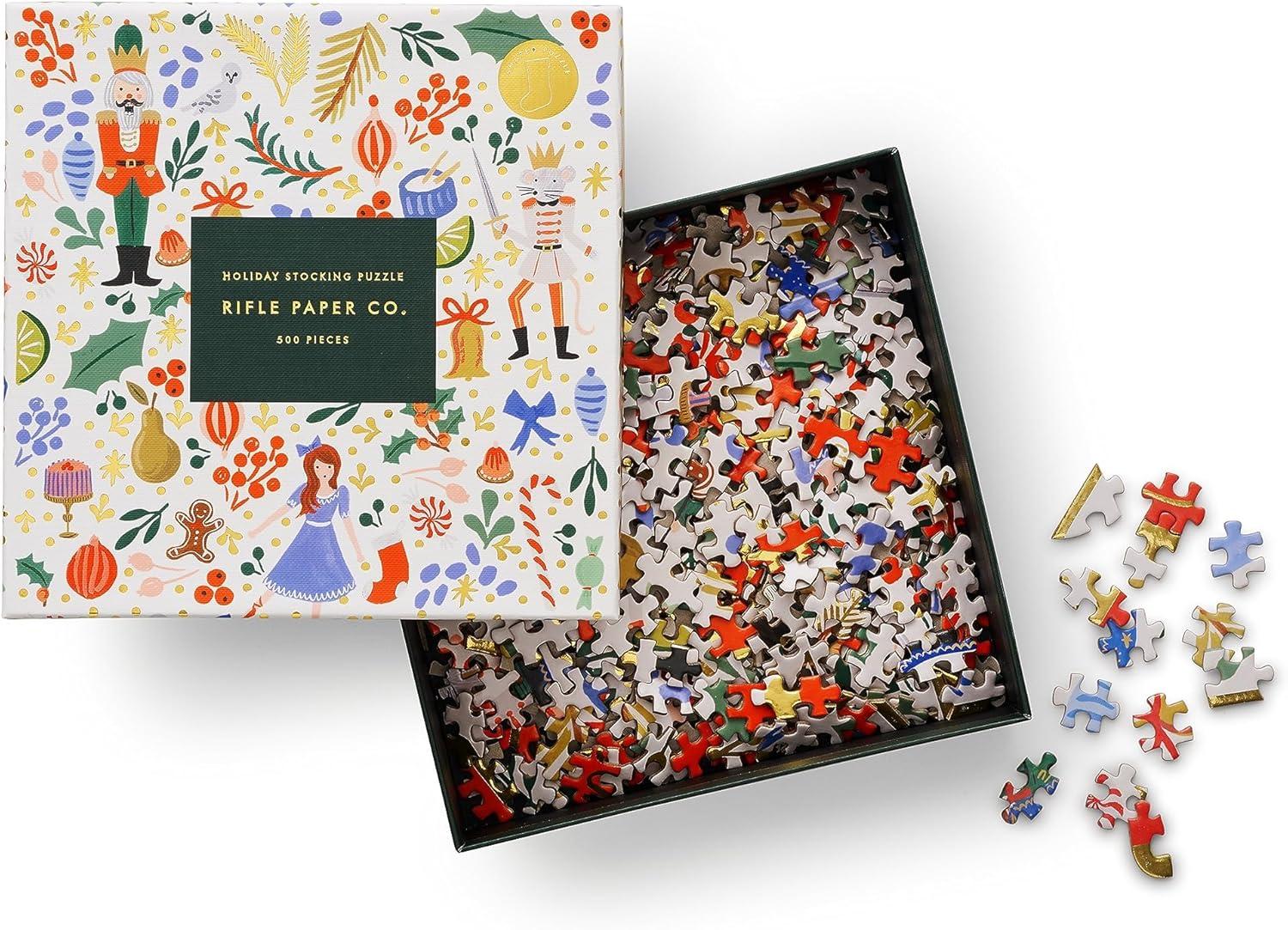 imageRIFLE PAPER CO Nutcracker Sweets Illustrated Jigsaw Puzzle 500 Pieces Full Color Finished Puzzle Size 21quot L x 15quot W Paper Wrapped Gift Box with Gold Foil Accents Enjoy Holiday Cheer