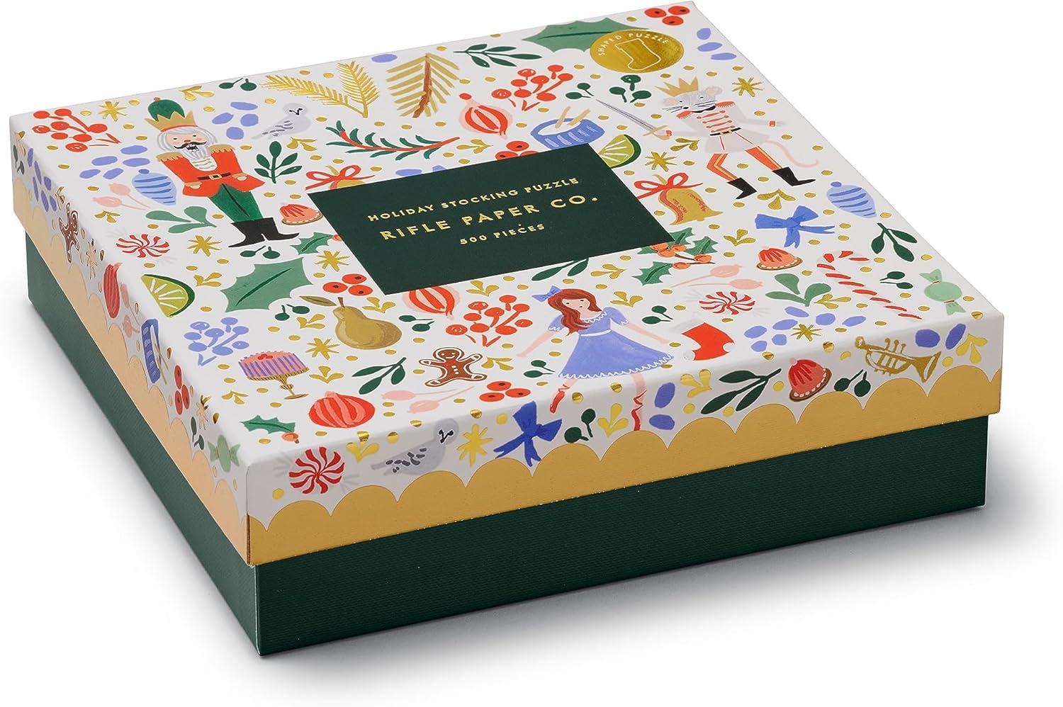 imageRIFLE PAPER CO Nutcracker Sweets Illustrated Jigsaw Puzzle 500 Pieces Full Color Finished Puzzle Size 21quot L x 15quot W Paper Wrapped Gift Box with Gold Foil Accents Enjoy Holiday Cheer