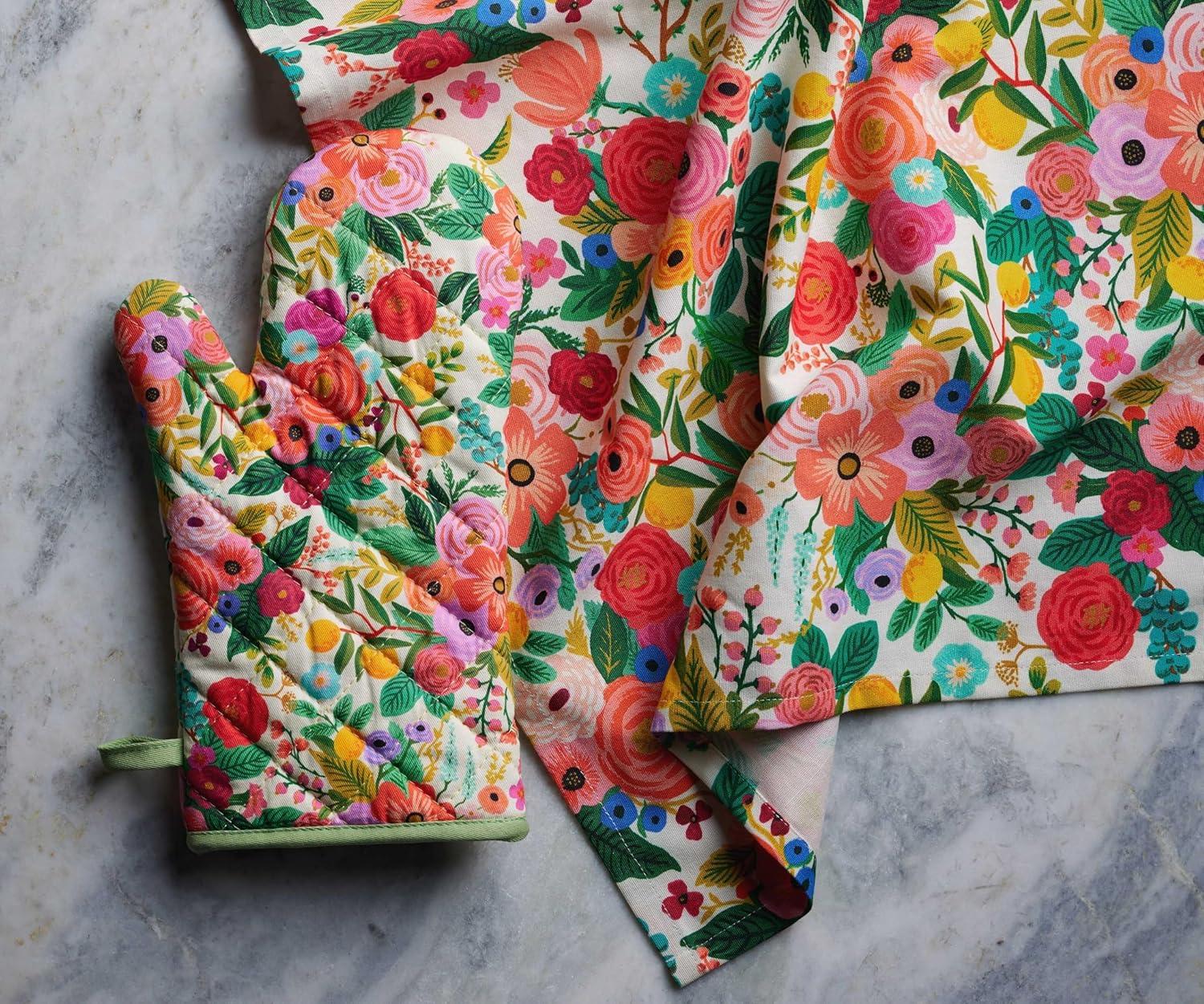 imageRIFLE PAPER CO Oven Mitt 100 Cotton Heat Resistant Oven Glove Pot Holders Protects from Temperatures Up to 450 Fahrenheit Diamond Quilted 12quot L x 7quot W Garden Party