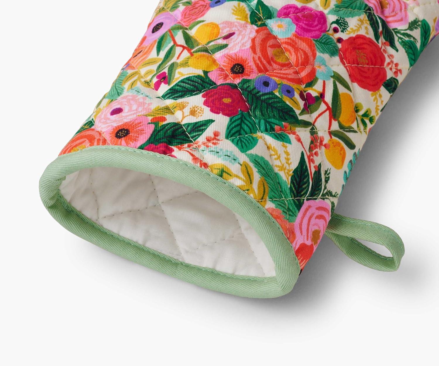 imageRIFLE PAPER CO Oven Mitt 100 Cotton Heat Resistant Oven Glove Pot Holders Protects from Temperatures Up to 450 Fahrenheit Diamond Quilted 12quot L x 7quot W Garden Party