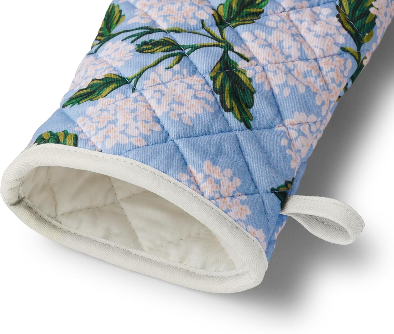 imageRIFLE PAPER CO Oven Mitt Set 100 Cotton Heat Resistant Oven Glove Protects from Temperatures Up to 450 Fahrenheit Diamond Quilted 12quot L x 7quot W Hydrangea