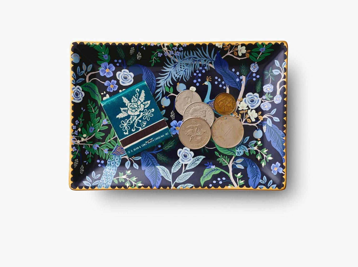 imageRIFLE PAPER CO Peacock Catchall Tray Keep Valuables Secure Protect Small Items Minimize Loss Organize Desk Keep Your Items in Sight Cute and FashionablePeacock