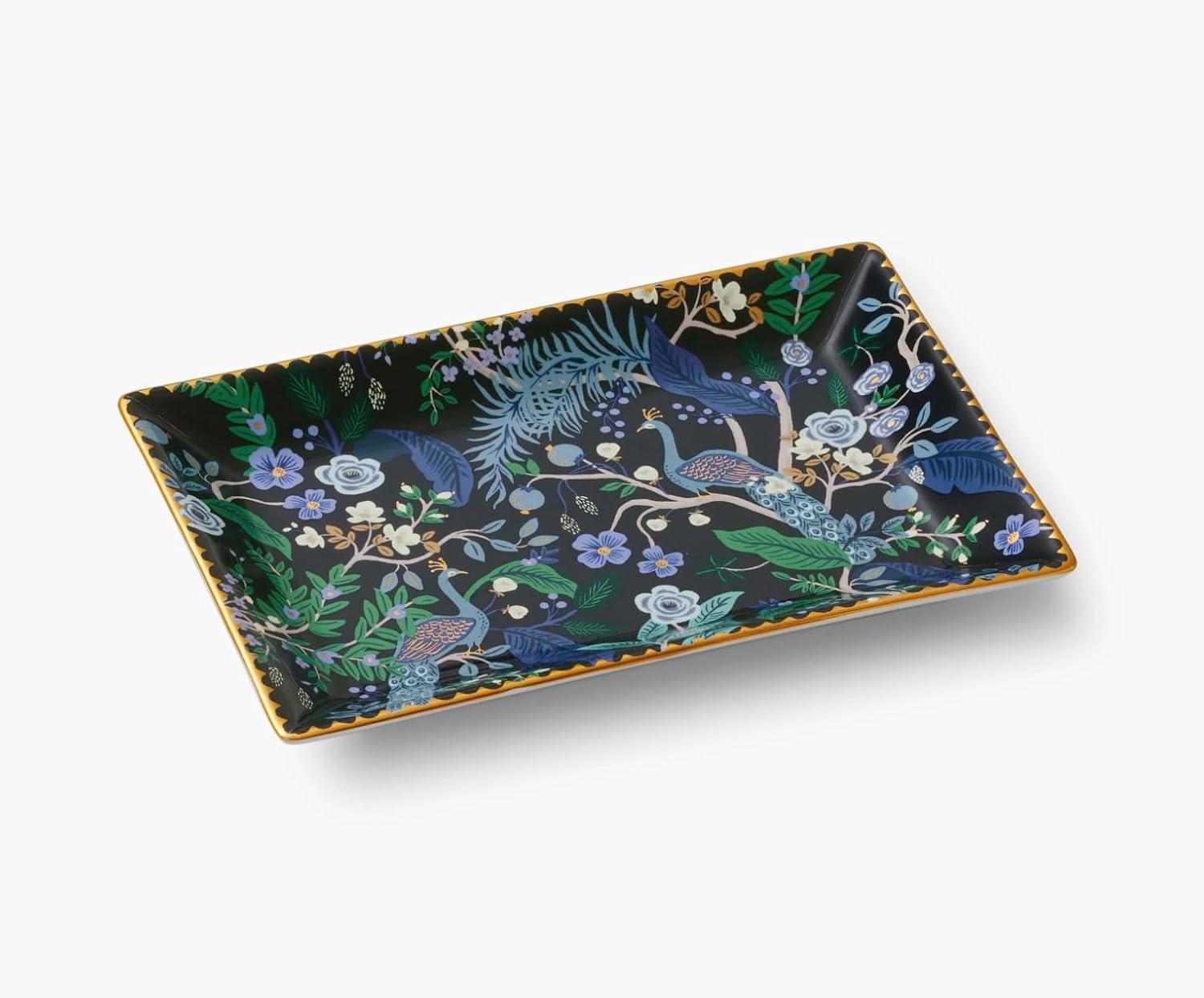 imageRIFLE PAPER CO Peacock Catchall Tray Keep Valuables Secure Protect Small Items Minimize Loss Organize Desk Keep Your Items in Sight Cute and FashionablePeacock