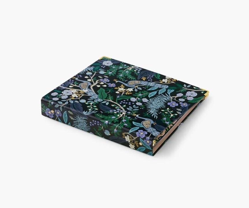 imageRIFLE PAPER CO Peacock Classic Binder 1quot ThreeRing Binder with Soft Touch Illustrated Deep Blue Cover Holds 175 Pages 3 Tabbed Dividers and 6 Adhesive Labels Reinforced Metal CornersPeacock