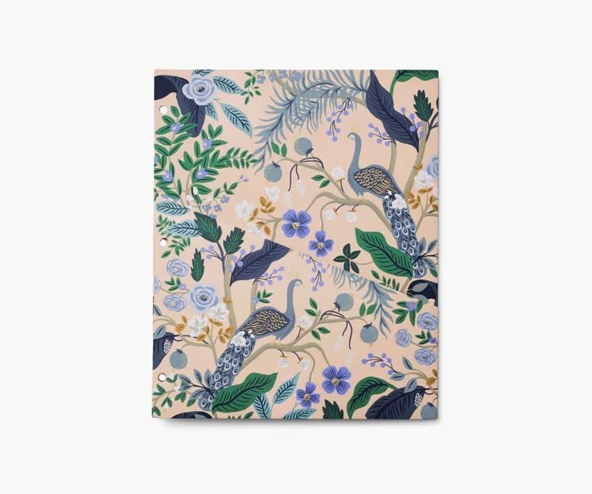 imageRIFLE PAPER CO Peacock Classic Binder 1quot ThreeRing Binder with Soft Touch Illustrated Deep Blue Cover Holds 175 Pages 3 Tabbed Dividers and 6 Adhesive Labels Reinforced Metal CornersPeacock