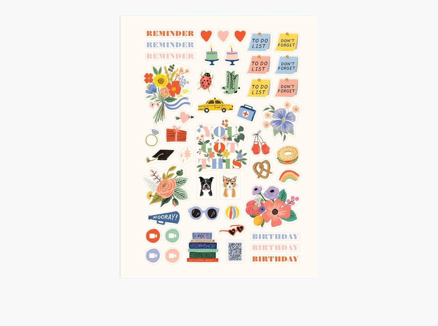 imageRIFLE PAPER CO Planner Sticker Set 3 Sheets of Stickers 130 Total Decorate Notebooks Planners Gifts or Envelopes Fun Designs for Multiple Occasions