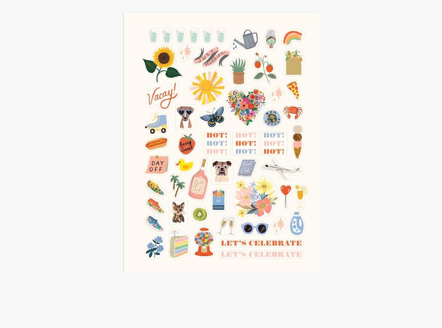 imageRIFLE PAPER CO Planner Sticker Set 3 Sheets of Stickers 130 Total Decorate Notebooks Planners Gifts or Envelopes Fun Designs for Multiple Occasions