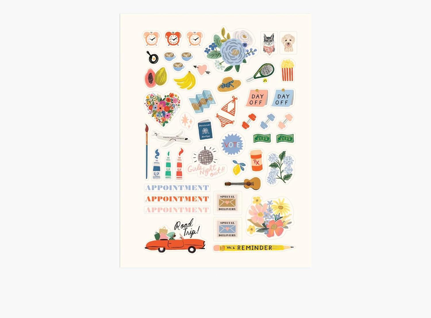 imageRIFLE PAPER CO Planner Sticker Set 3 Sheets of Stickers 130 Total Decorate Notebooks Planners Gifts or Envelopes Fun Designs for Multiple Occasions