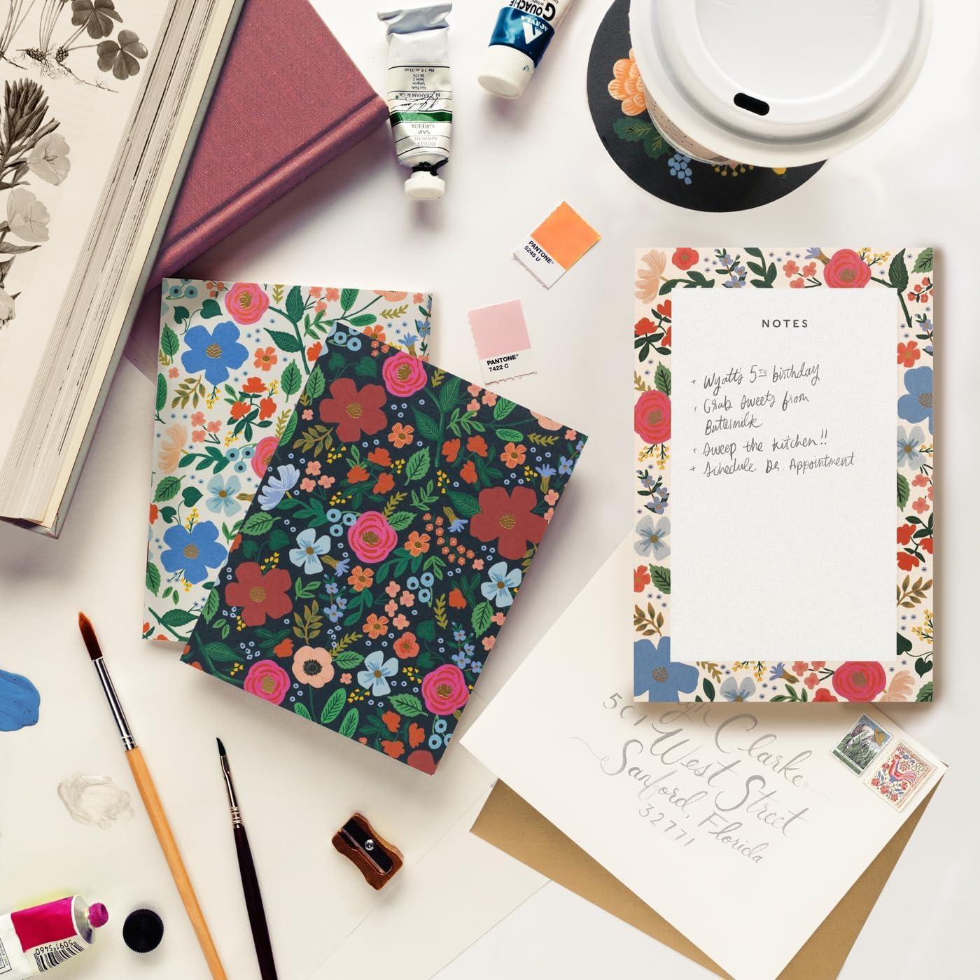 imageRIFLE PAPER CO Pocket Notebook Set of 2 32 Blank Pages Each SaddleStitched Binding Printed in Full Color and Foil Stamped 55quot L 425quot W Wild Rose