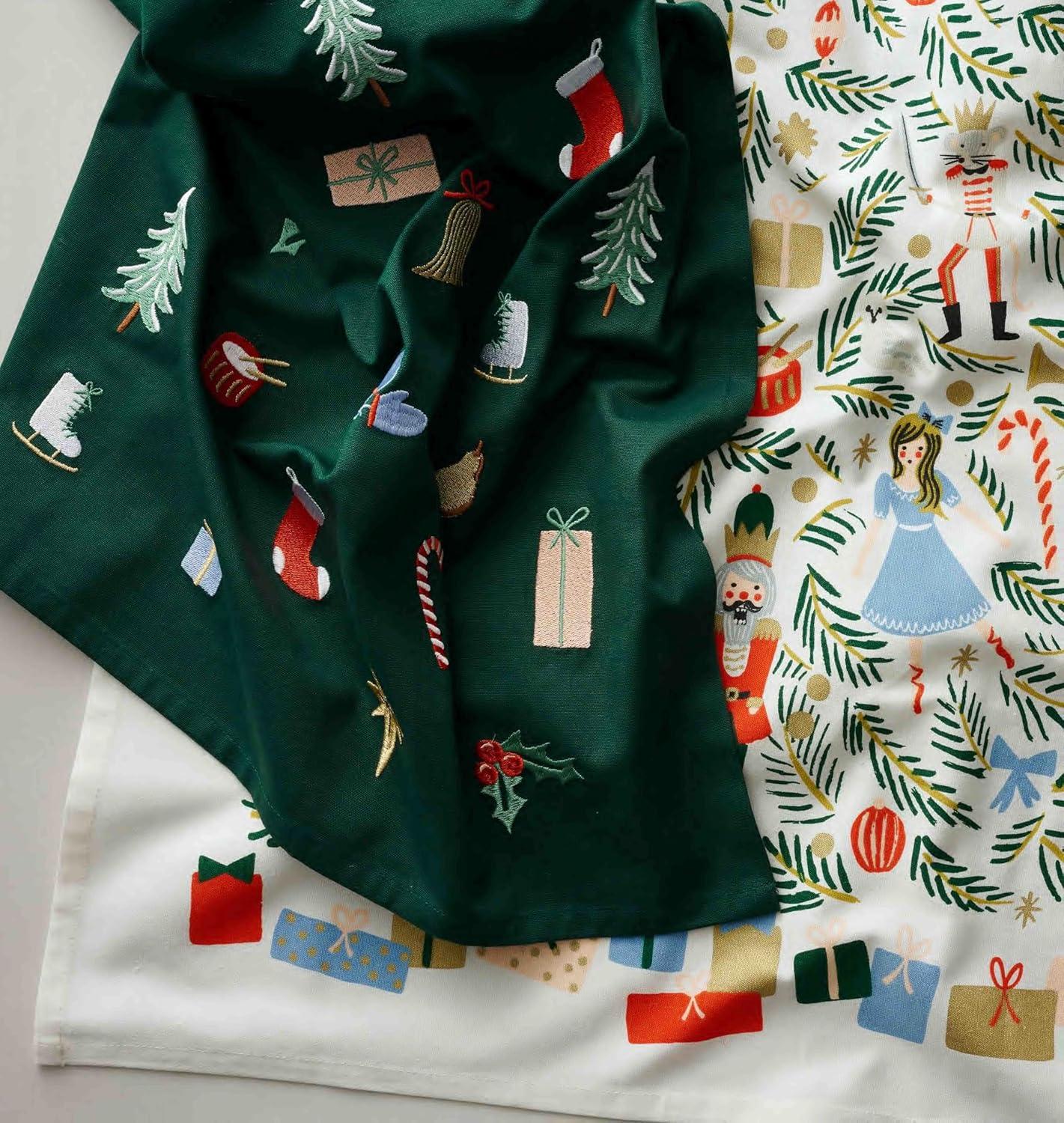 imageRIFLE PAPER CO Signs of The Season Embroidered Tea Towel Introduce Holiday Spirit into Your Kitchen with Vibrant Screen Printed Festive Towels Added Loop Made from CottonSigns of the Season