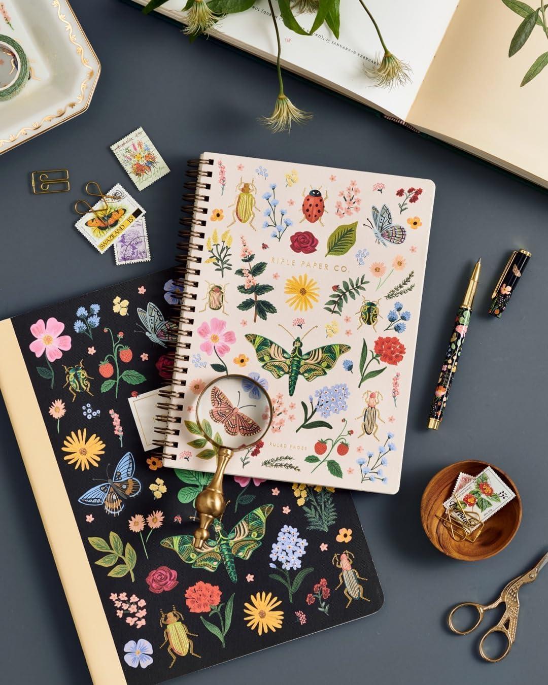 imageRIFLE PAPER CO Spiral Notebook 150 Ruled Pages Inner Storage Pocket Folders DoubleSpiral Binding Metallic Gold Foil Accents 825quot L x 625quot W CurioCurio