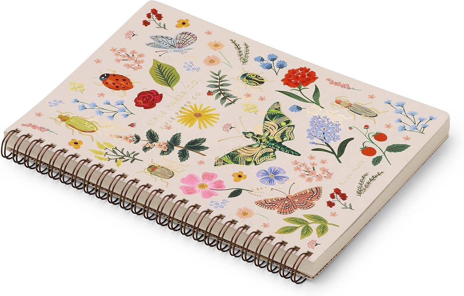 imageRIFLE PAPER CO Spiral Notebook 150 Ruled Pages Inner Storage Pocket Folders DoubleSpiral Binding Metallic Gold Foil Accents 825quot L x 625quot W CurioCurio