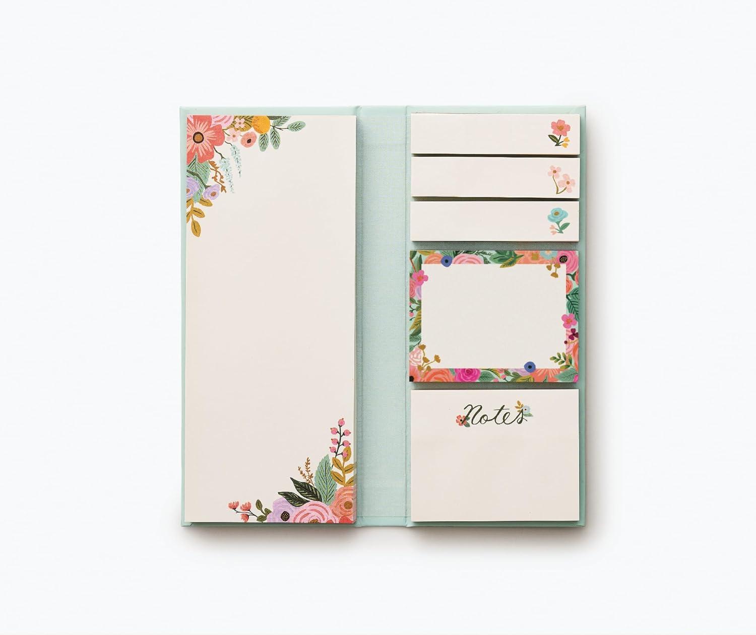 imageRIFLE PAPER CO Sticky Note Folio Includes TearOff Pad and Sticky Notes Gold Foil Accents Hard Cover and Elastic Closure Keep Track of Your Every Day ToDosGarden Party