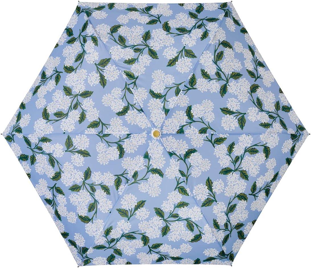 imageRIFLE PAPER CO Umbrella  Matching Storage Sleeve Portable Fold Up Size Auto Open and Close Wooden Handle 43quot Open Diameter Printed in Full Color 11quot Closed Length Hydrangea