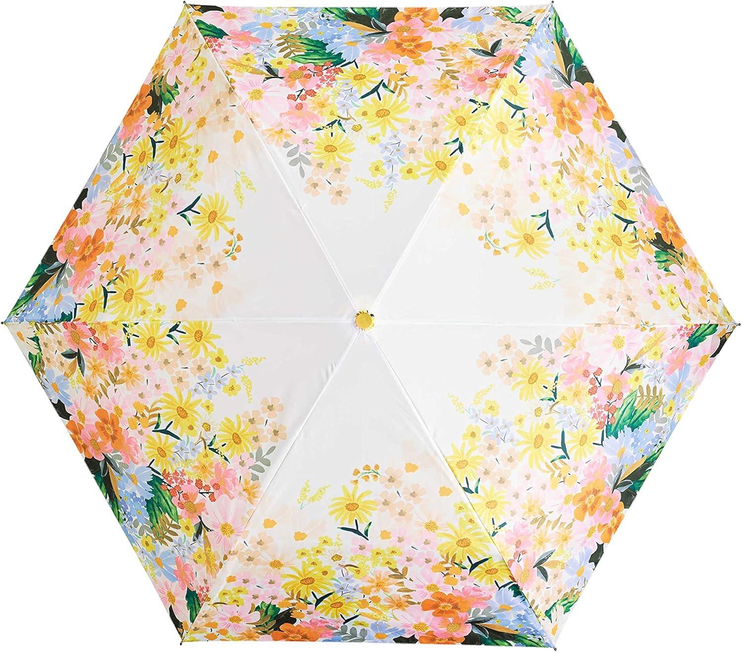 imageRIFLE PAPER CO Umbrella  Matching Storage Sleeve Portable Fold Up Size Auto Open and Close Wooden Handle 43quot Open Diameter Printed in Full Color 11quot Closed Length Marguerite