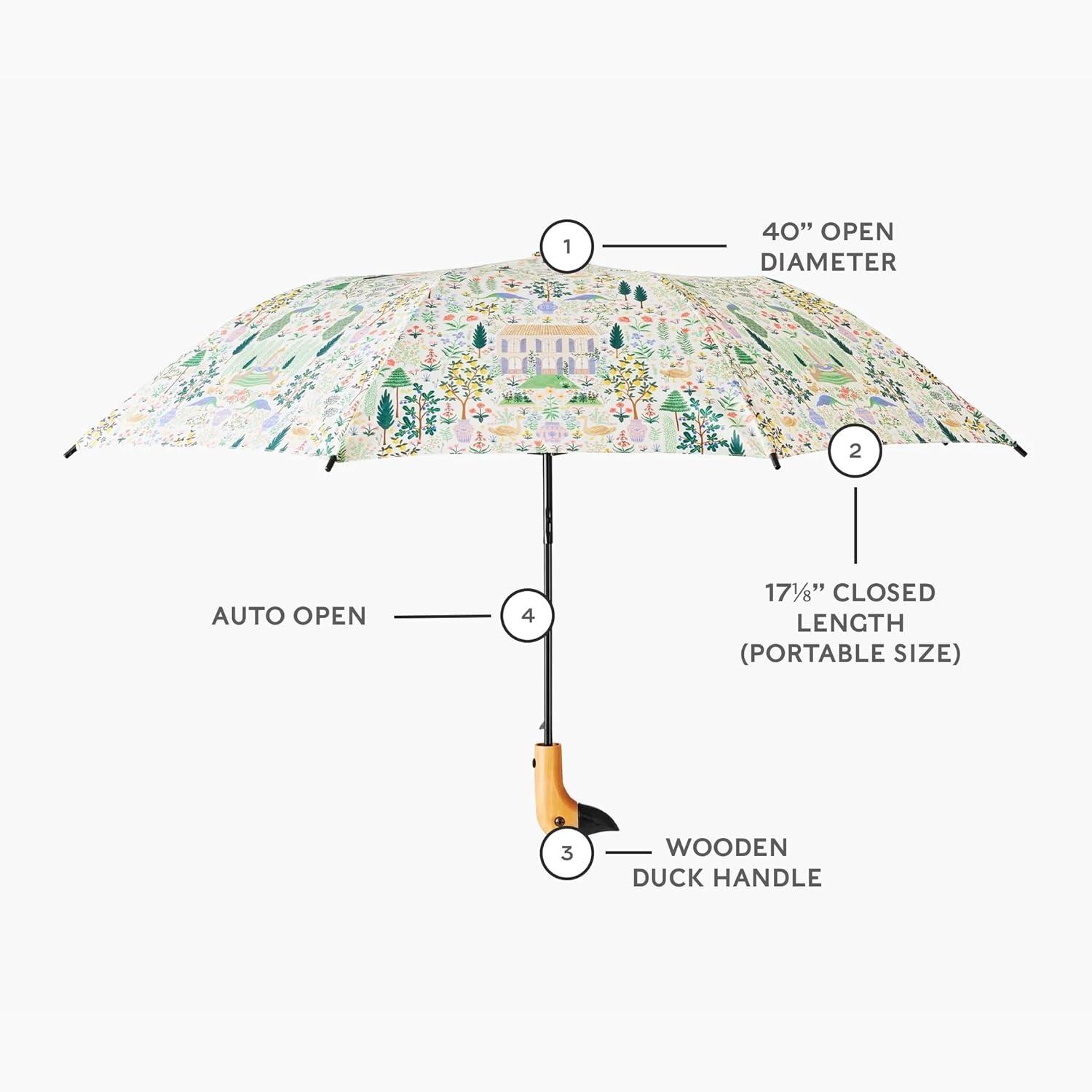 imageRIFLE PAPER CO Umbrella Matching Storage Sleeve Portable Auto Open and Close Wooden Handle Printed in Full ColorCamont