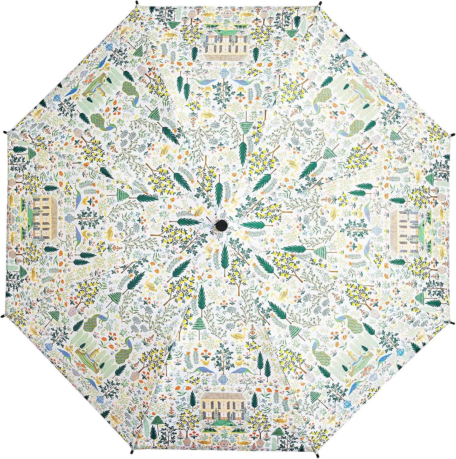 imageRIFLE PAPER CO Umbrella Matching Storage Sleeve Portable Auto Open and Close Wooden Handle Printed in Full ColorCamont