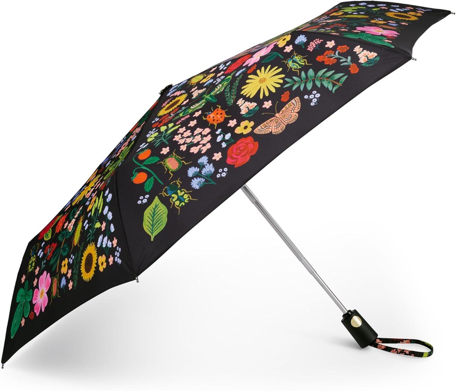 imageRIFLE PAPER CO Umbrella Matching Storage Sleeve Portable Auto Open and Close Wooden Handle Printed in Full ColorCurio