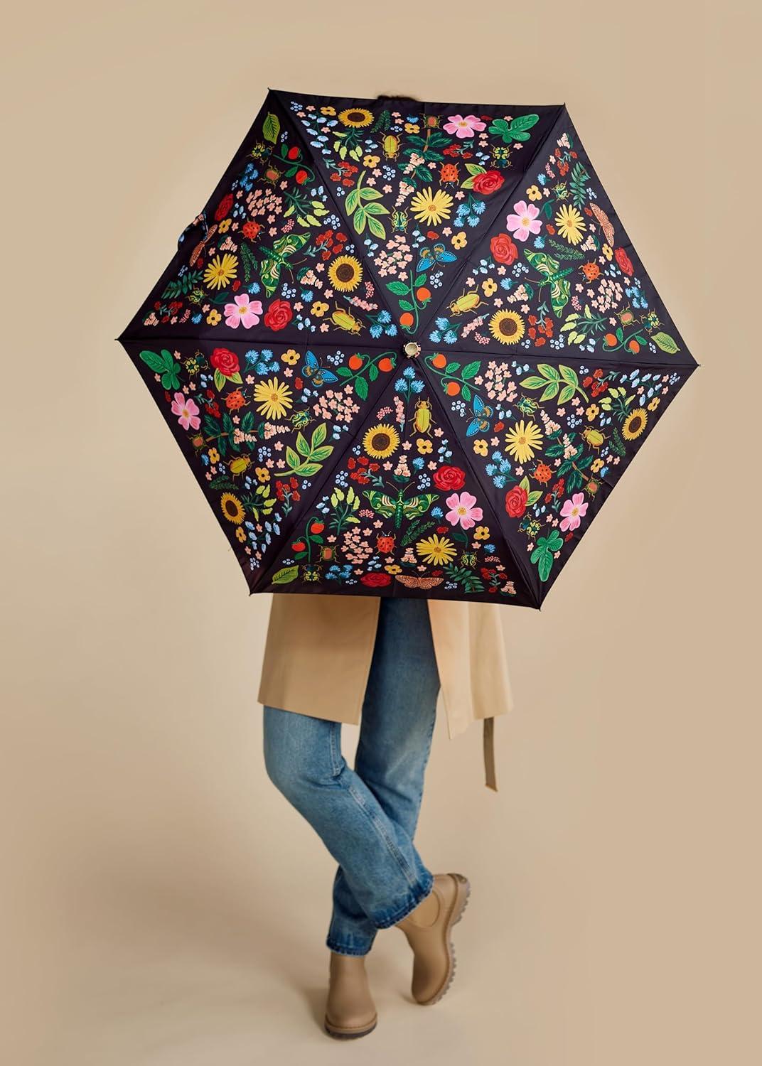 imageRIFLE PAPER CO Umbrella Matching Storage Sleeve Portable Auto Open and Close Wooden Handle Printed in Full ColorCurio