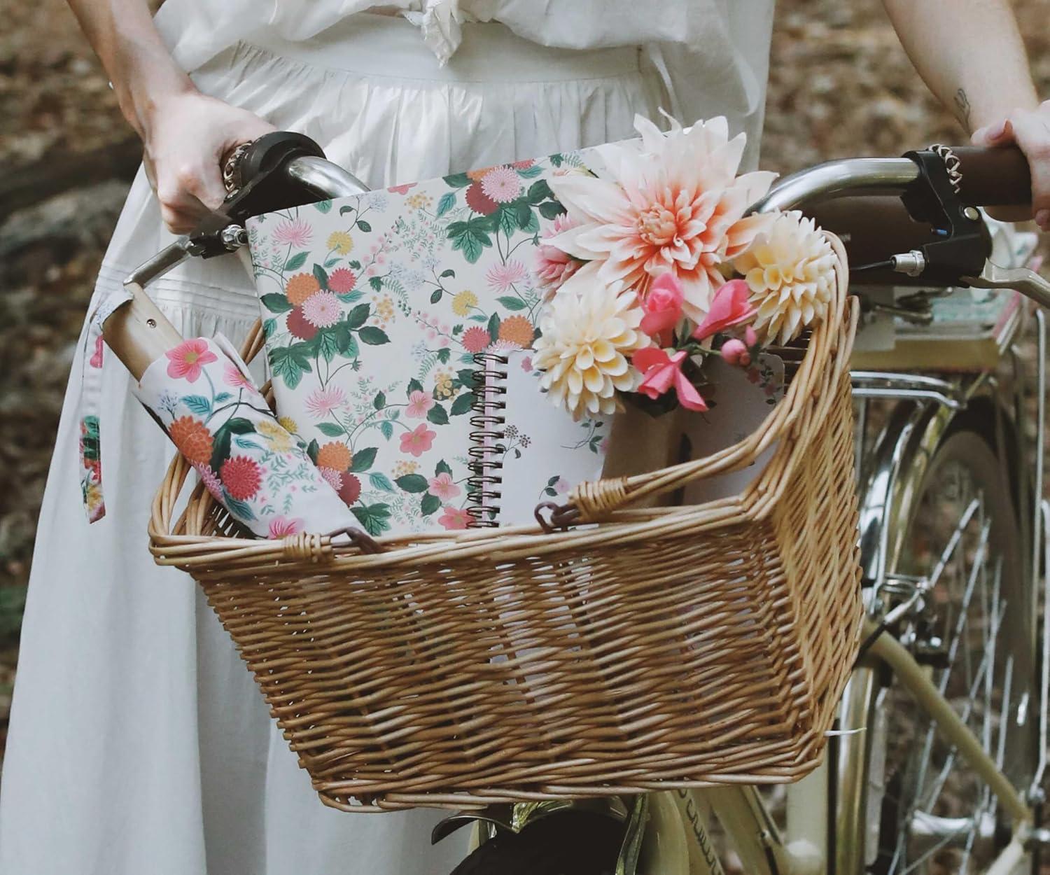 imageRIFLE PAPER CO Umbrella Matching Storage Sleeve Portable Auto Open and Close Wooden Handle Printed in Full ColorDahlia