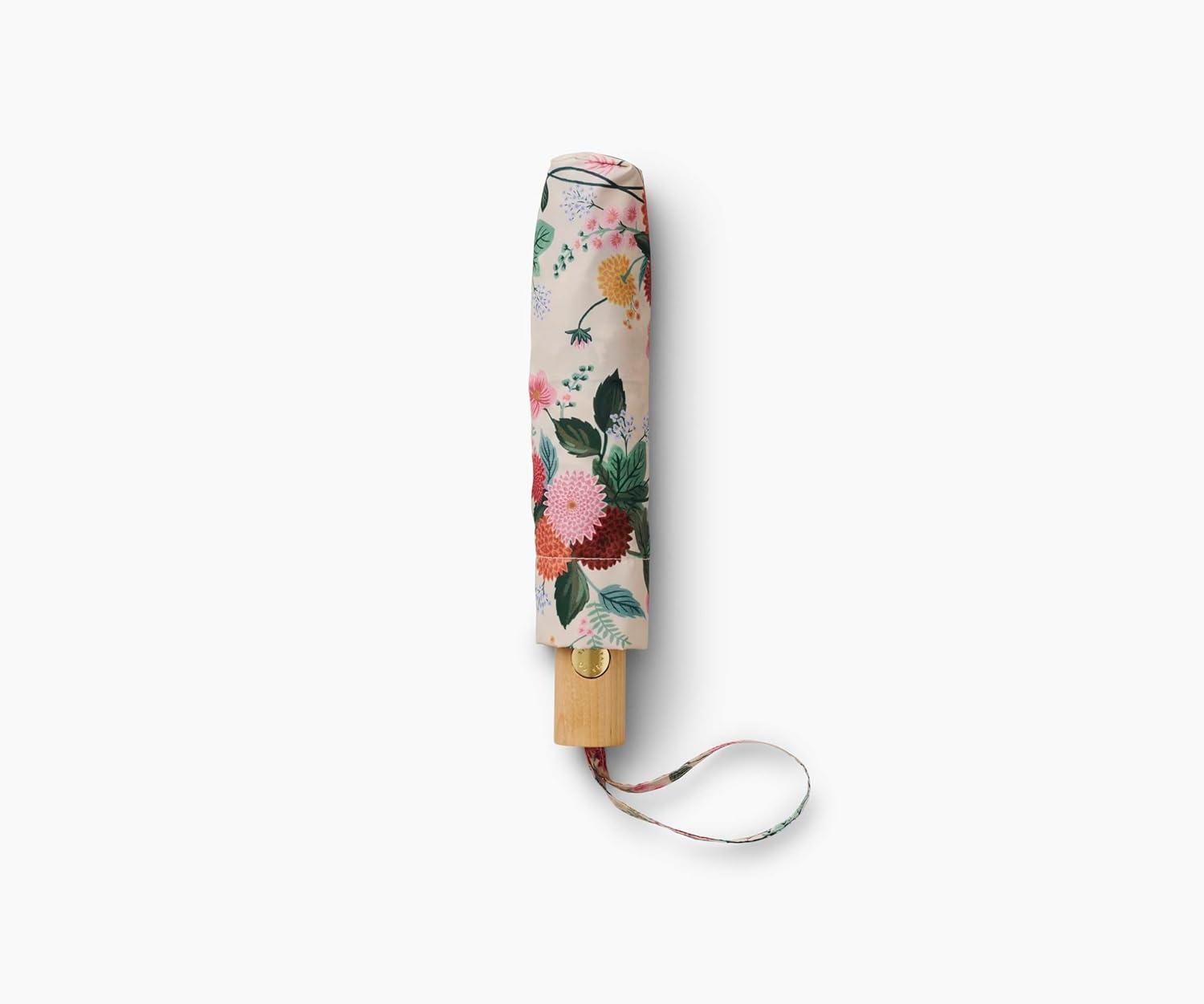 imageRIFLE PAPER CO Umbrella Matching Storage Sleeve Portable Auto Open and Close Wooden Handle Printed in Full ColorDahlia
