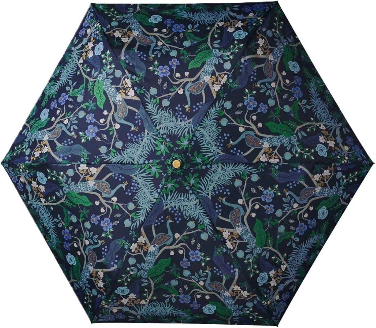 imageRIFLE PAPER CO Umbrella Matching Storage Sleeve Portable Auto Open and Close Wooden Handle Printed in Full ColorPeacock
