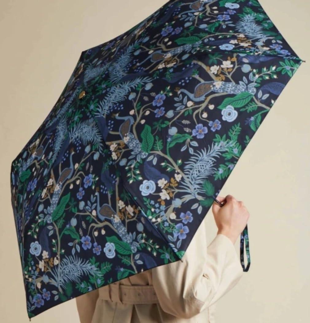 imageRIFLE PAPER CO Umbrella Matching Storage Sleeve Portable Auto Open and Close Wooden Handle Printed in Full ColorPeacock