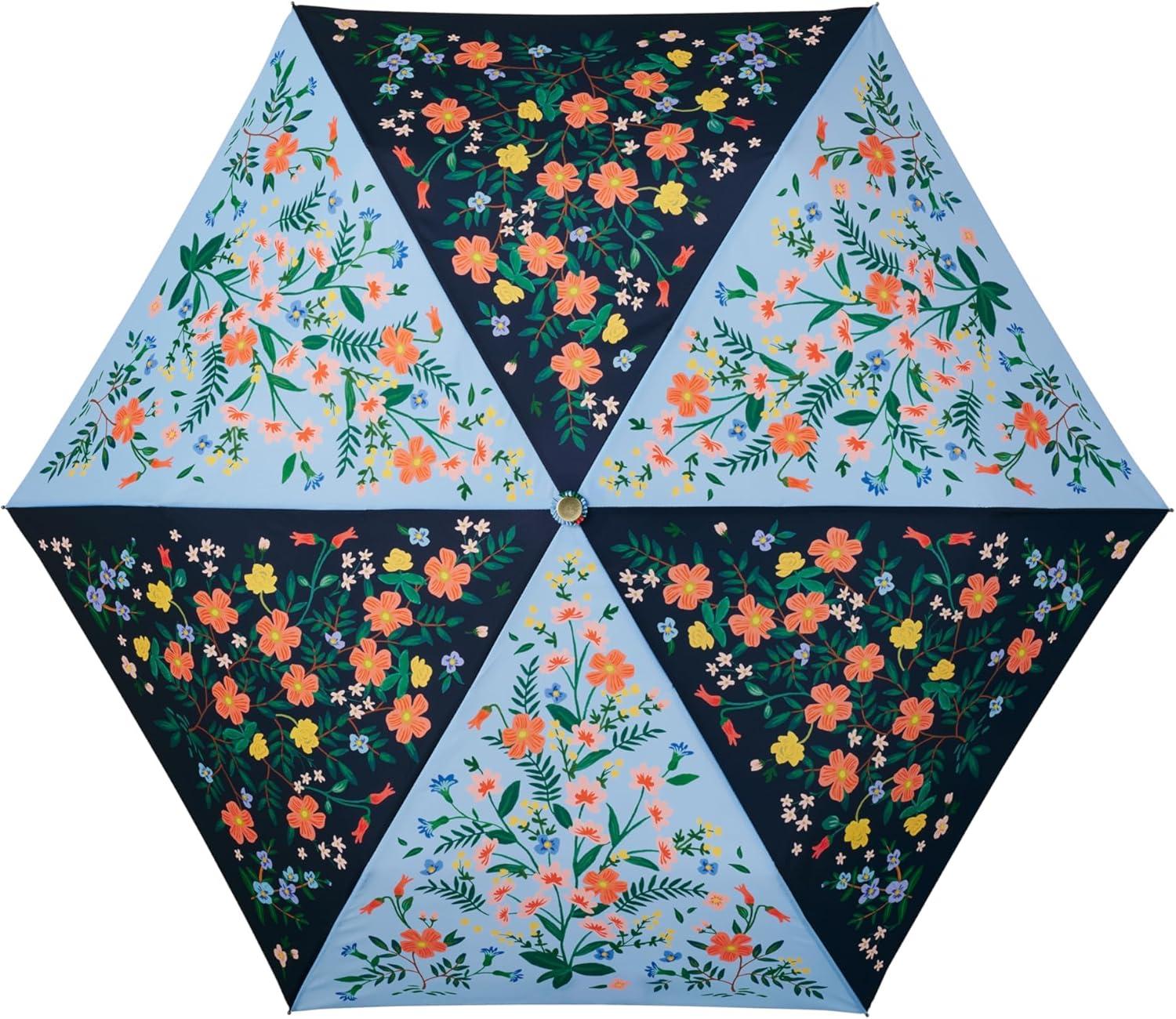 imageRIFLE PAPER CO Umbrella Matching Storage Sleeve Portable Auto Open and Close Wooden Handle Printed in Full ColorWildwood Colorblock