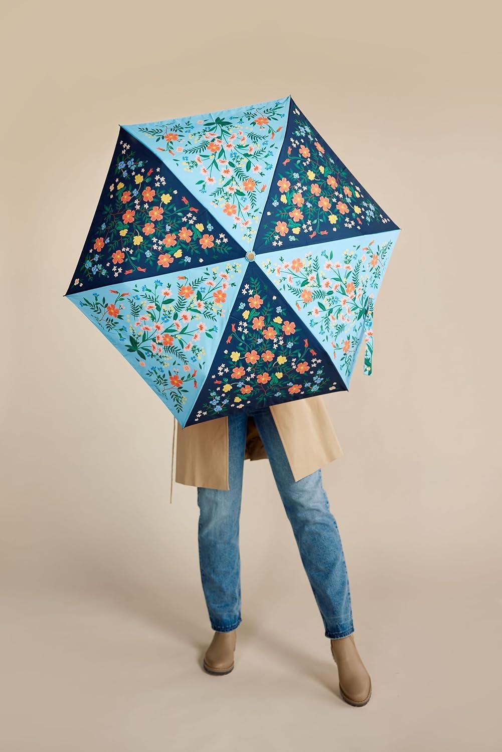 imageRIFLE PAPER CO Umbrella Matching Storage Sleeve Portable Auto Open and Close Wooden Handle Printed in Full ColorWildwood Colorblock