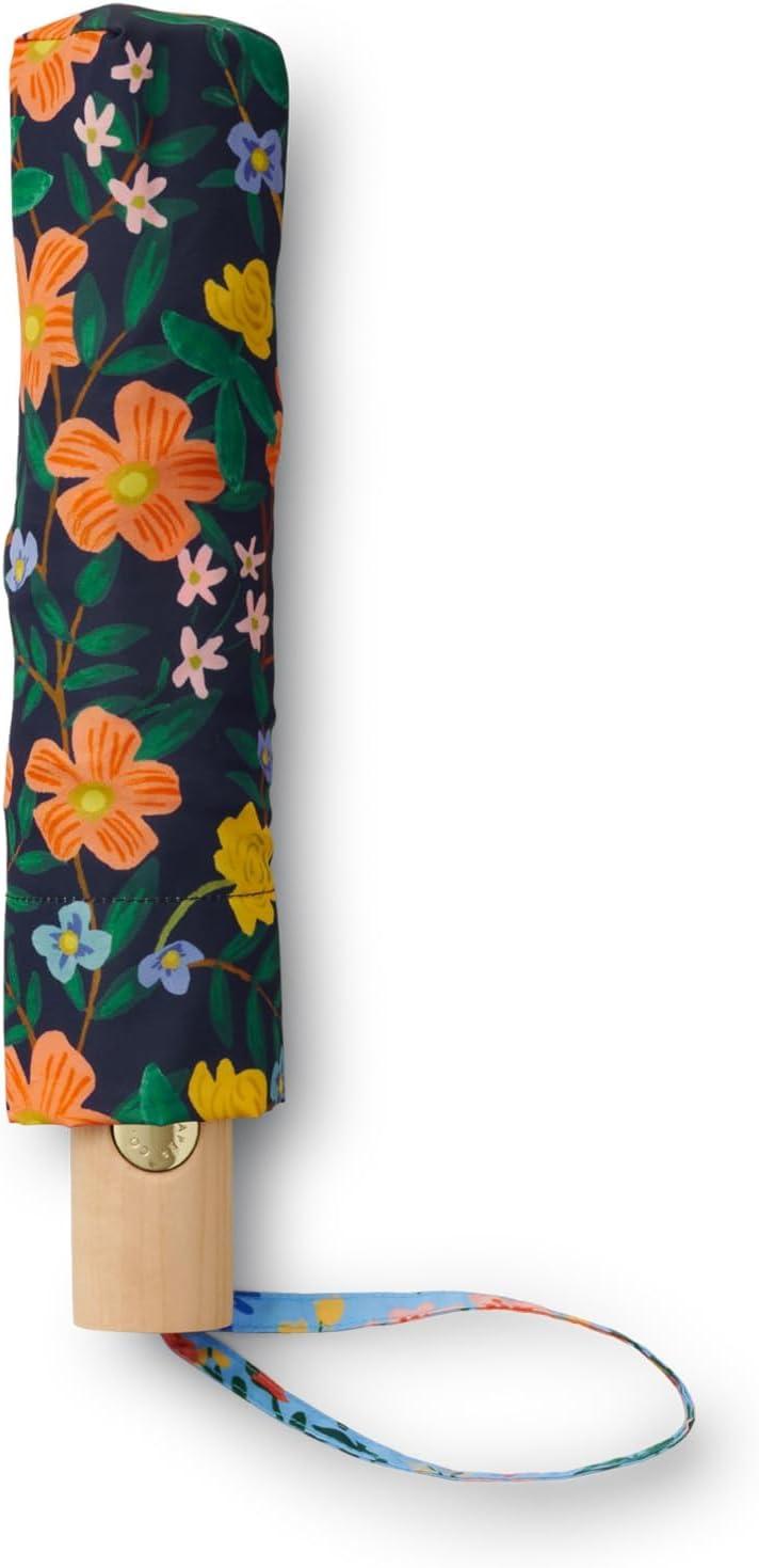 imageRIFLE PAPER CO Umbrella Matching Storage Sleeve Portable Auto Open and Close Wooden Handle Printed in Full ColorWildwood Colorblock