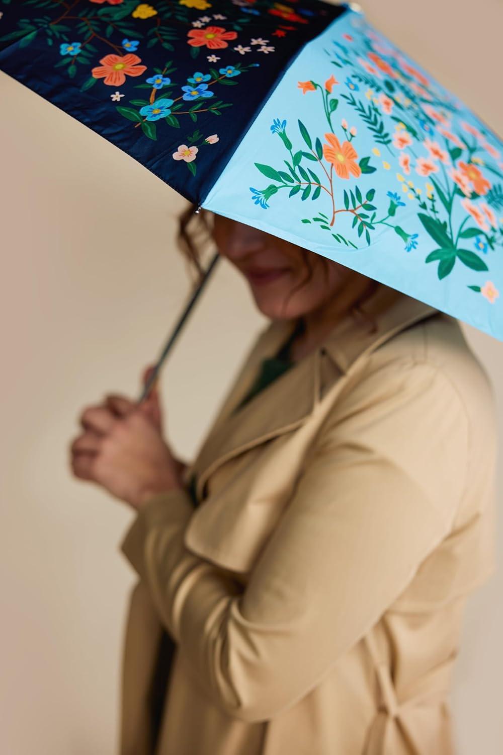 imageRIFLE PAPER CO Umbrella Matching Storage Sleeve Portable Auto Open and Close Wooden Handle Printed in Full ColorWildwood Colorblock