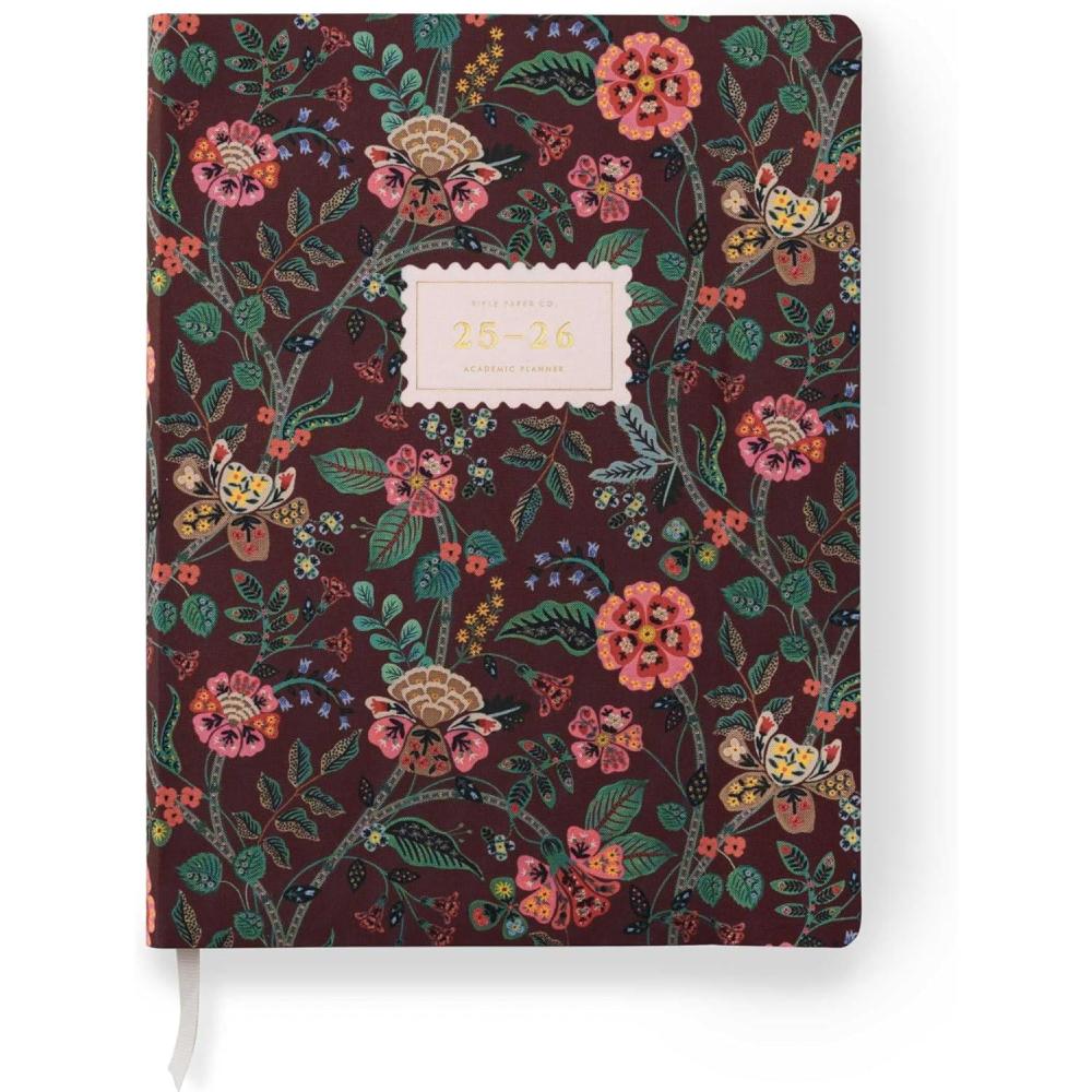 imageRIFLE PAPER CO 2026 Gracie 12Month Academic Planner Aug 2025 July 2026 ThreadStitch Binding 962quot L x 718quot W Metallic Gold Foil Accents Monthly Pages ampamp Note Section