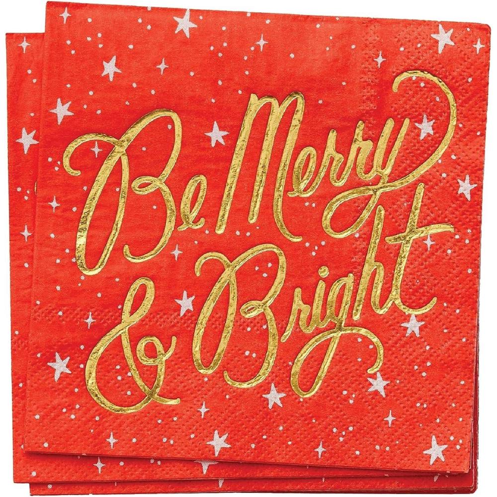 imageRIFLE PAPER CO Be Merry ampamp Bright Cocktail Napkins Set of 20 Disposable Hand Napkins for Christmas and Holiday Parties Everyday Paper Napkins with Festive Designs Printed in Full ColorBe Merry Bright