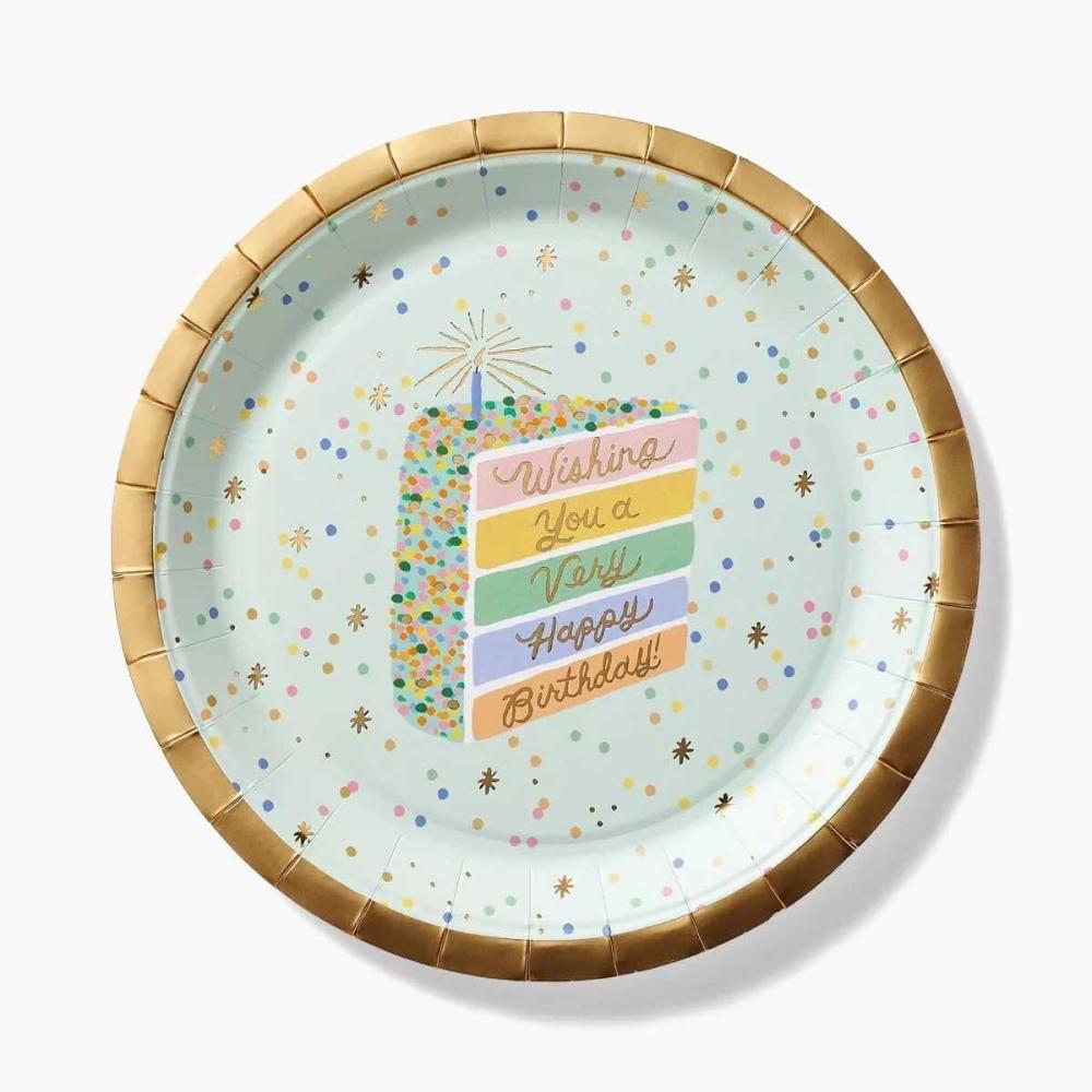 imageRIFLE PAPER CO Birthday Cake Large Plates Set of 8 Whimsical Birthday Cake Design Perfect for Parties Celebrations and Special Occasions Durable and Stylish Tableware to Add a Festive Touch