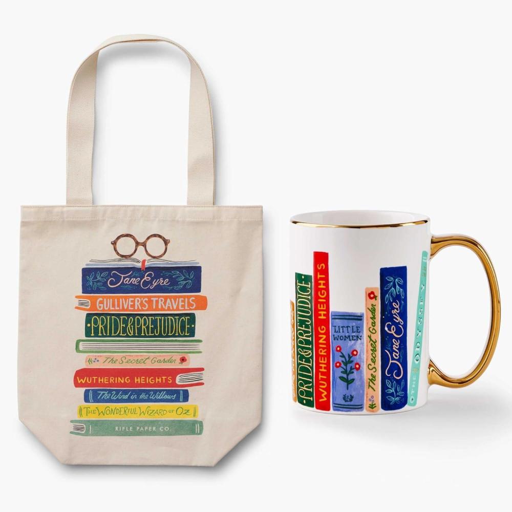 imageRIFLE PAPER CO Book Club Canvas Tote Bag and Porcelain Mug Bundle