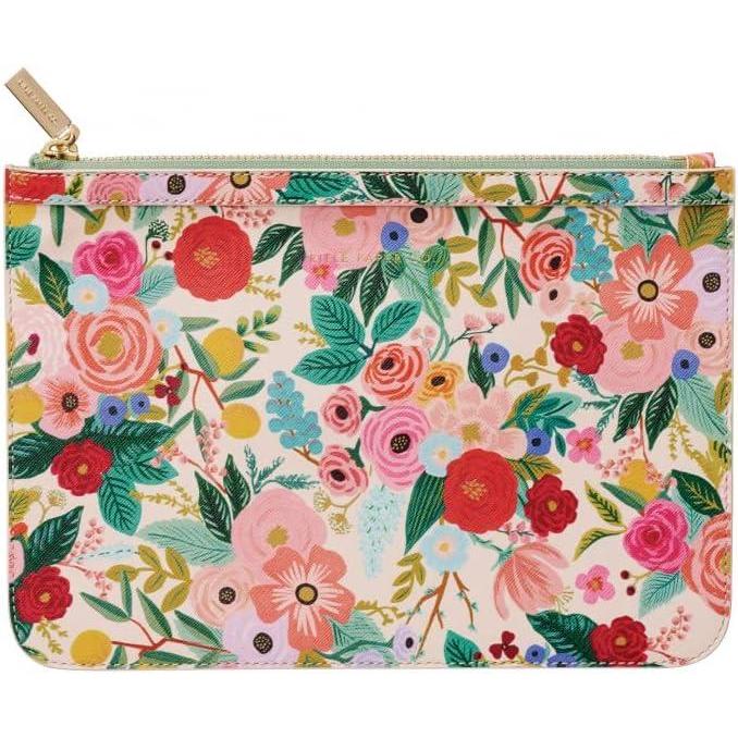 imageRIFLE PAPER CO Clutch 2 Slots for Credit Cards or ID Gold Zipper and Hardware Printed in Full Color with Foil Stamped Logo Wipe Clean 975quot L 7quot W Garden Party