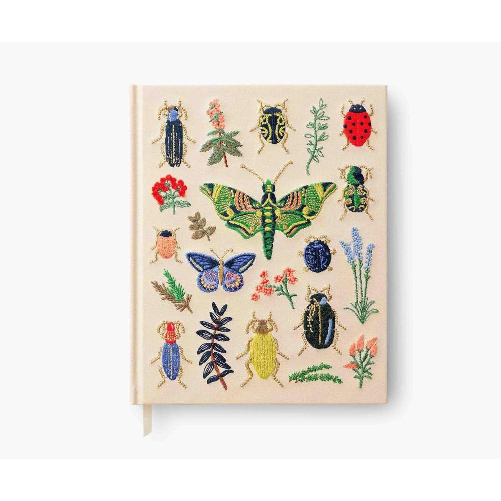 imageRIFLE PAPER CO Curio Embroidered Fabric Sketchbook 108 Blank Pages Grosgrain Ribbon Bookmark and LayFlat Binding Book Cloth Cover with 160 GSM Sketch Paper 1025quot L x 825quot WCurio