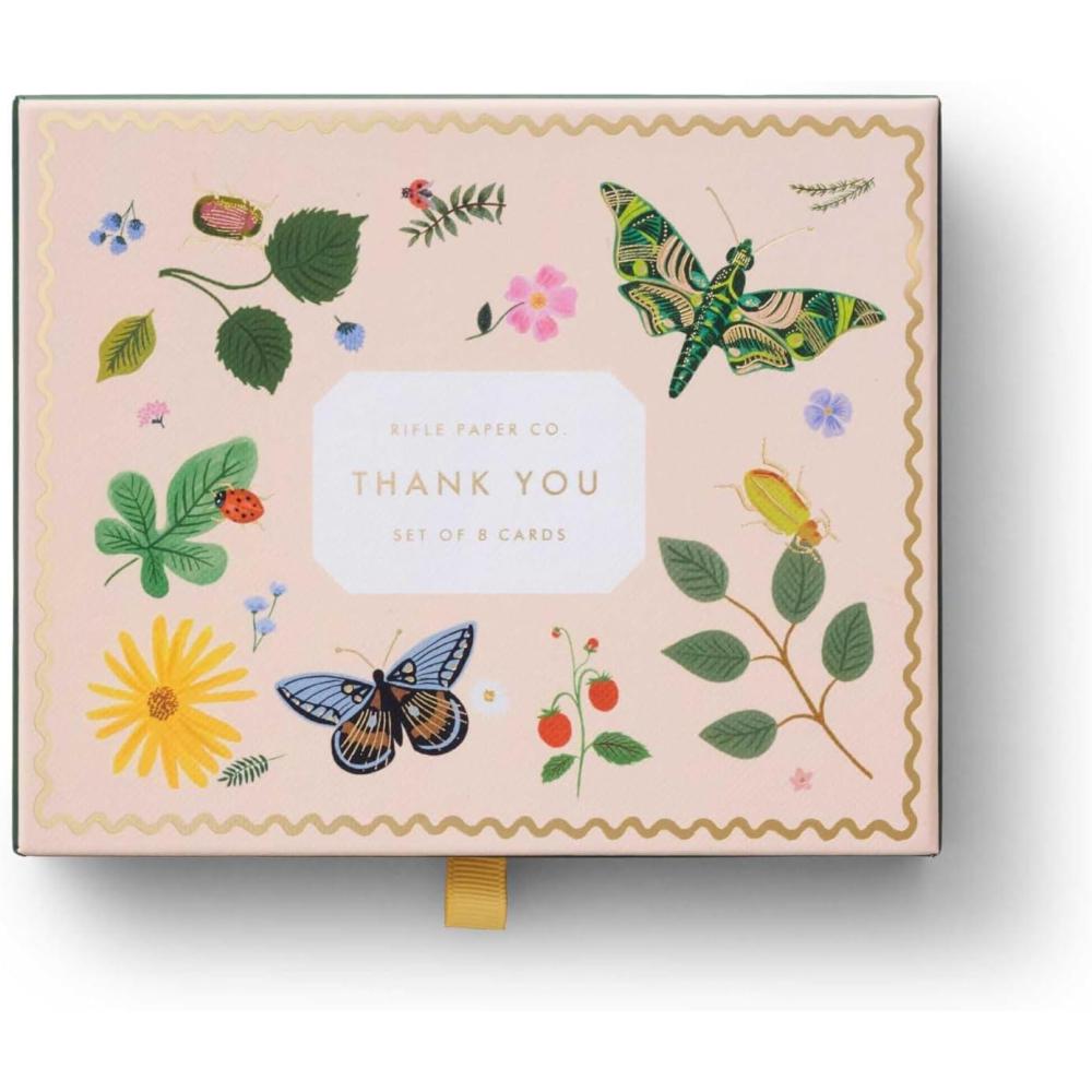 imageRIFLE PAPER CO Curio Thank You Keepsake Card Boxed Set of 8 425quot L x 55quot W Blank Interior Lets Your Thoughtful Handwritten Note Take Center Stage Crafted in the USACurio