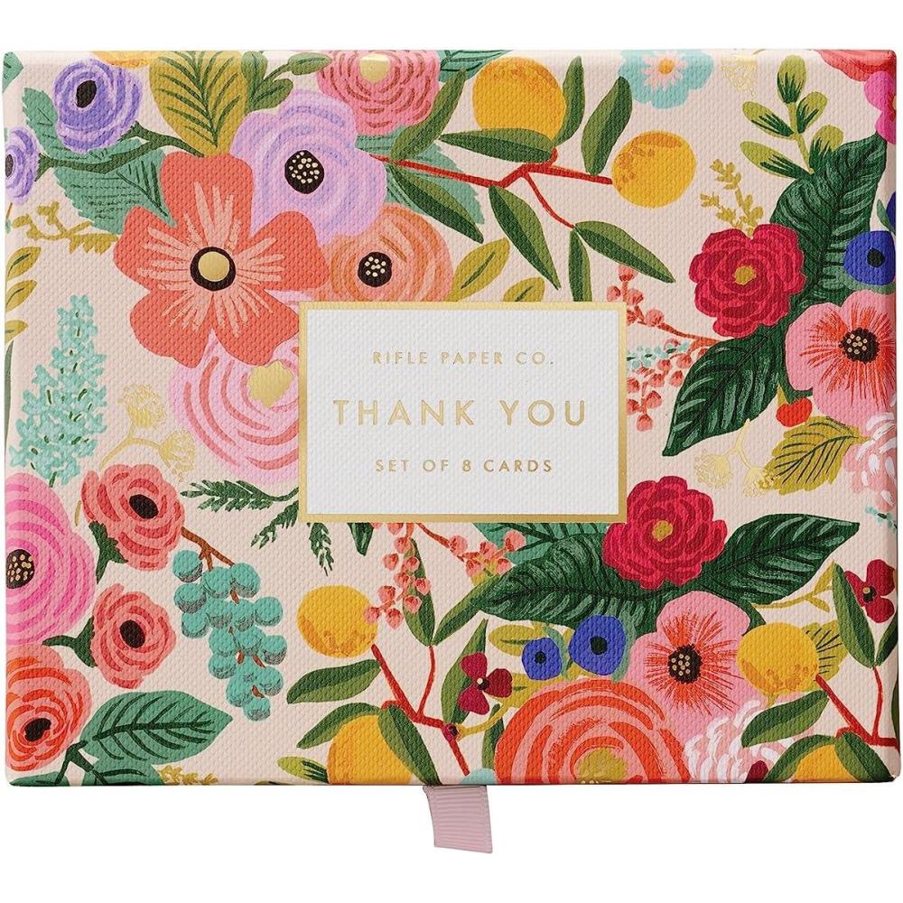 imageRIFLE PAPER CO Curio Thank You Keepsake Card Boxed Set of 8 425quot L x 55quot W Blank Interior Lets Your Thoughtful Handwritten Note Take Center Stage Crafted in the USAGarden Party