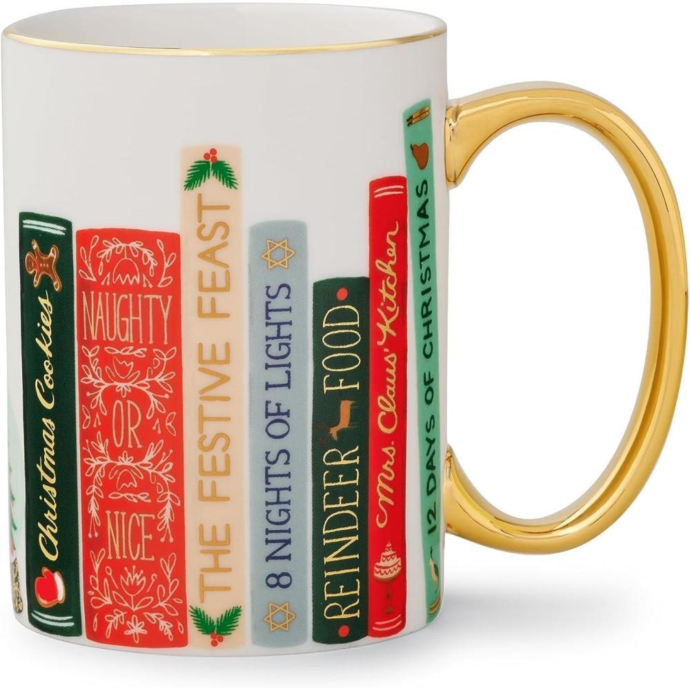 imageRIFLE PAPER CO Festive Book Club Porcelain Mug for Festive Occasions and Gatherings with HolidayThemed Design Gift For Friends and Family During the Winter Holidays